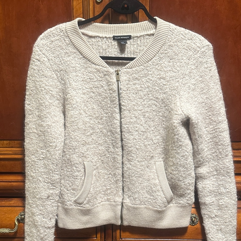 Club Monaco Cream Teddy sweatshirt cardigan